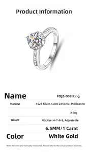 Detail view of 1 carat moissanite ring showing S925 silver hallmark and 6.5mm stone size