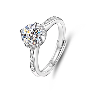 Detailed side view of S925 silver crown ring featuring a 1ct round moissanite stone