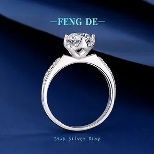 Luxury 925 Sterling Silver Crown Ring Round Moissanite Zirconia Inlaid Wedding Engagement Ring For Women Fashion Jewelry