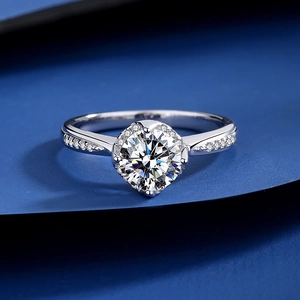 Classic S925 silver crown ring with 1 carat moissanite and pavé diamond halo setting