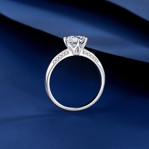 Elegant S925 sterling silver six-prong moissanite ring with side accent diamonds