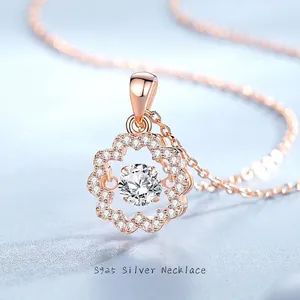 Collier Pendentif en Argent Sterling 925 Fleur de Prunier Moissanite pour Femme Pierre Dansante Zirconia Bijoux Luxe