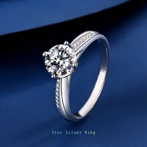 Bague en Argent Sterling 925 Taille Brillant Moissanite Zircone Cubique Solitaire Fiançailles Mariage Pavé Bijoux pour Femmes Cadeau Mariée