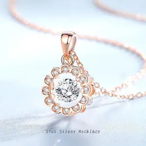 925 Sterling Silver Dancing Daisy Necklace For Women Moissanite Zirconia Inlaid Flower Pendant Fashion Jewelry Gift
