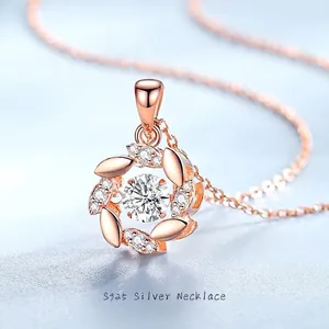 925 Sterling Silver Wheat Ear Dancing Stone Necklace Moissanite Zirconia Lucky Floral Pendant Luxury Jewelry For Women Gift