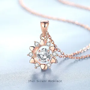 925 Sterling Silver Dancing Heart Hexagram Pendant Necklace For Women Moissanite Zirconia Flower Star Necklaces Rose Gold White Gold Elegant Jewelry
