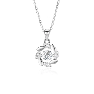 Elegant S925 sterling silver wheat ear necklace with sparkling zircon heart pendant
