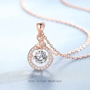 925 Sterlingsilber Stern Anhänger Halskette Moissanit Zirkonia Tanzender Stein Luxus Mode Schmuck Stern Kette Für Damen