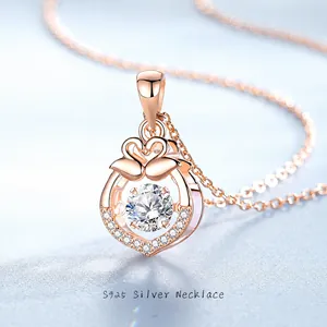 925 Sterling Silver Swan Heart Pendant Necklace For Women Moissanite Zirconia Dancing Stone Light Luxury Jewelry Birthday Gift