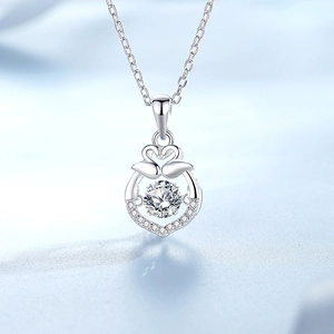 S925 sterling silver swan heart necklace featuring a dancing zircon on light blue velvet