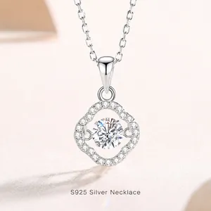 S925 Sterling Silver Dancing Moissanite Four Leaf Clover Pendant Necklace For Women Sparkly Cubic Zirconia Dainty Jewelry Gift