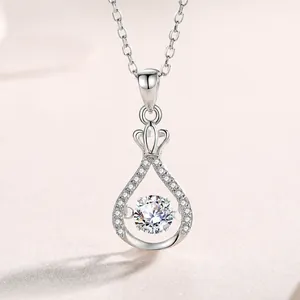 Collier en Argent Sterling 925 Moissanite Pierre Dansante Pendentif Goutte d'Eau Couronne Bijoux de Mode Cadeau pour Femme
