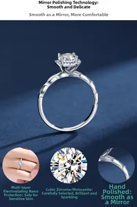 Dettaglio dell'anello moissanite a sei griffe con fascia lucida e design a incrocio