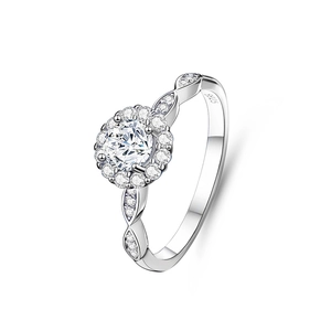 S925 sterling silver halo moissanite ring with a vintage leaf-shaped filigree band