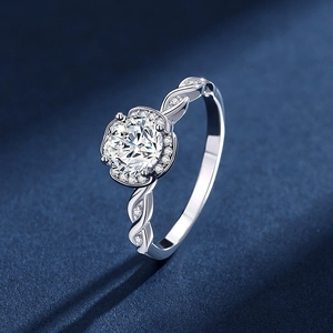 Elegante anello in argento sterling S925 con moissanite da 1 carato e fascia intrecciata