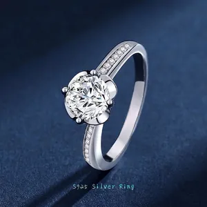 Classic S925 Sterling Silver Four-Prong Moissanite Zirconia Ring For Women Luxury Wedding Engagement Bridal Jewelry Gift