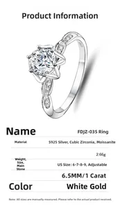 Productgegevens van 1ct moissanite lotusring in S925 zilver met verstelbare 6-klauwzetting