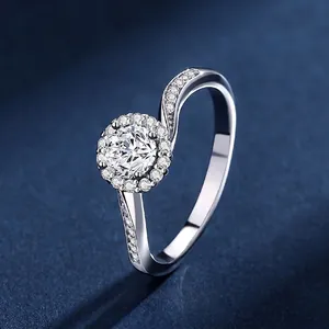Bague de Luxe en Argent Sterling 925 Moissanite Classique Quatre Griffes Halo Bras Torsadé Alliance pour Femme Bijoux Zirconia