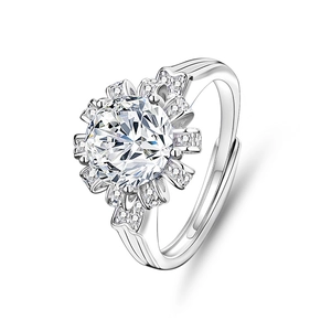 Macro detail of S925 sterling silver ring featuring flower crown and brilliant round stone