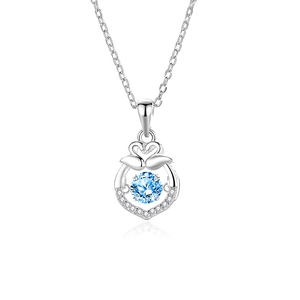 S925 silver swan necklace with light blue dancing stone and heart-shaped pendant