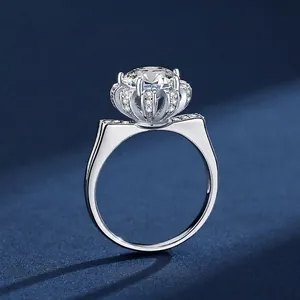 Luxury 925 Sterling Silver Moissanite Ring For Women Crown Lotus Bud Inlaid Zirconia Wedding Engagement Ring Jewelry