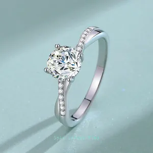 925 Sterling Silver Moissanite Zirconia Twisted Band Ring Round Four Claw Engagement Wedding Ring For Women Fashion Jewelry