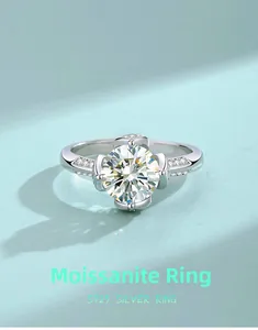 Detailed macro view of S925 silver ring featuring a sparkling lotus moissanite stone