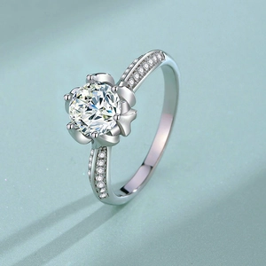 Anello loto in argento S925 con moissanite a sei griffe e pietre laterali