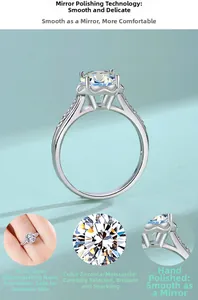 Detailed macro view showing the classic four-prong setting and sparkle of the moissanite ring