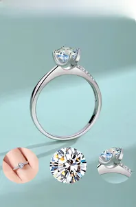 Detailed view of S925 sterling silver moissanite ring with lotus four-claw setting