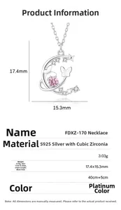 Dimensions du collier S925 argent avec pendentif papillon et étoile rose de rêve
