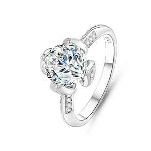 Luxury S925 sterling silver lotus ring with 2 carat round moissanite diamond solitaire