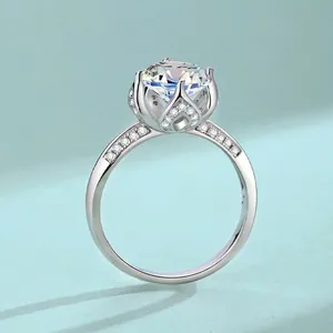 S925 Sterling Silver Moissanite Ring Luxury Flower Lotus Zirconia Adjustable Finger Ring Engagement Fine Jewelry For Women