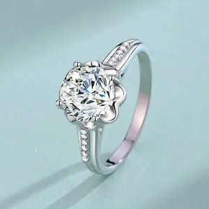 Classic 4-Prong 925 Sterling Silver Ring For Women Round Cut Moissanite Zirconia Engagement Wedding Jewelry Finger Ring