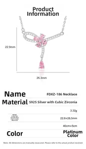 Dettagli collana in argento S925 con pendente a fiore in zircone rosa e dimensioni
