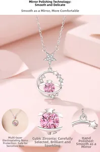 Détail macro du collier planète en argent S925 avec zircons polis à la main