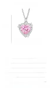 Dettaglio del ciondolo a cuore rosa in argento S925 con dimensioni e specifiche