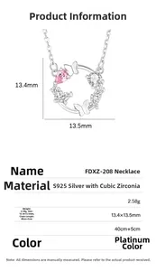 Detailed view of S925 silver butterfly wreath pendant with pink and white cubic zirconia