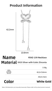 Tableau des tailles du collier cœur en argent S925 avec chaîne de 40cm et extension