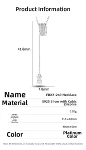 Macro detail of S925 silver cylinder pendant with cubic zirconia tassels and product specs