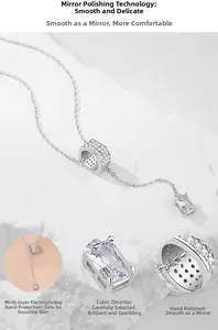Detail of S925 silver fringe necklace with cubic zirconia and multi-layer plating