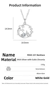 Détails du collier lune et étoile en argent S925 avec dimensions et spécifications