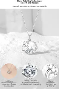 Détail macro du collier en argent S925 avec pendentif couronne, zircone, lune et étoiles