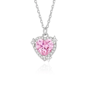 Squisita collana in argento S925 con gemma rosa a forma di cuore ed elementi a stella