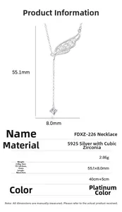 Dimensioni tecniche della collana ad ali d'angelo in argento S925 con nappa e zirconi