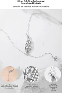 Dettaglio collana ali in argento S925 con zirconi e finitura lucida a specchio