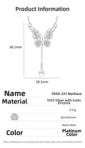 Tableau des tailles détaillé pour collier noeud en argent S925 avec dimensions