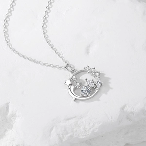 Collier guirlande en argent sterling S925 avec pendentif étoile filante et zircons