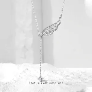 Collana con Nappa ad Ala d'Angelo in Argento Sterling 925 per Donna Elegante Ala Placcata in Platino con Strass e Catena a Y per Clavicola Gioielli
