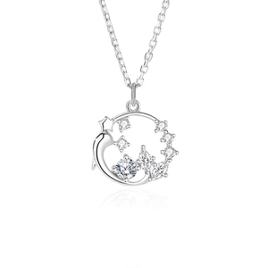 Collier couronne dauphin en argent 925 avec pendentif en oxyde de zirconium brillant